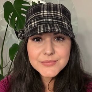 Plaid Black White Grey Newsboy Hat Bow Detail Cadet Fashion Cap Tartan Tweed